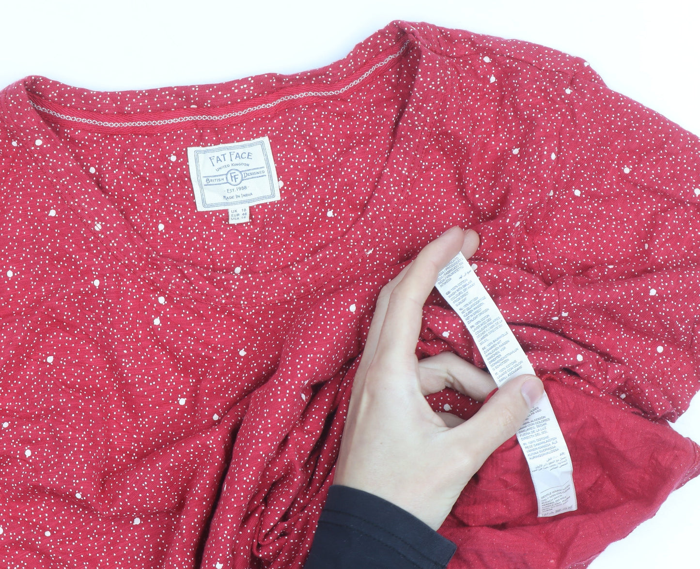 Fat Face Women’s Red Polka Dot Jersey T-Shirt Size 12