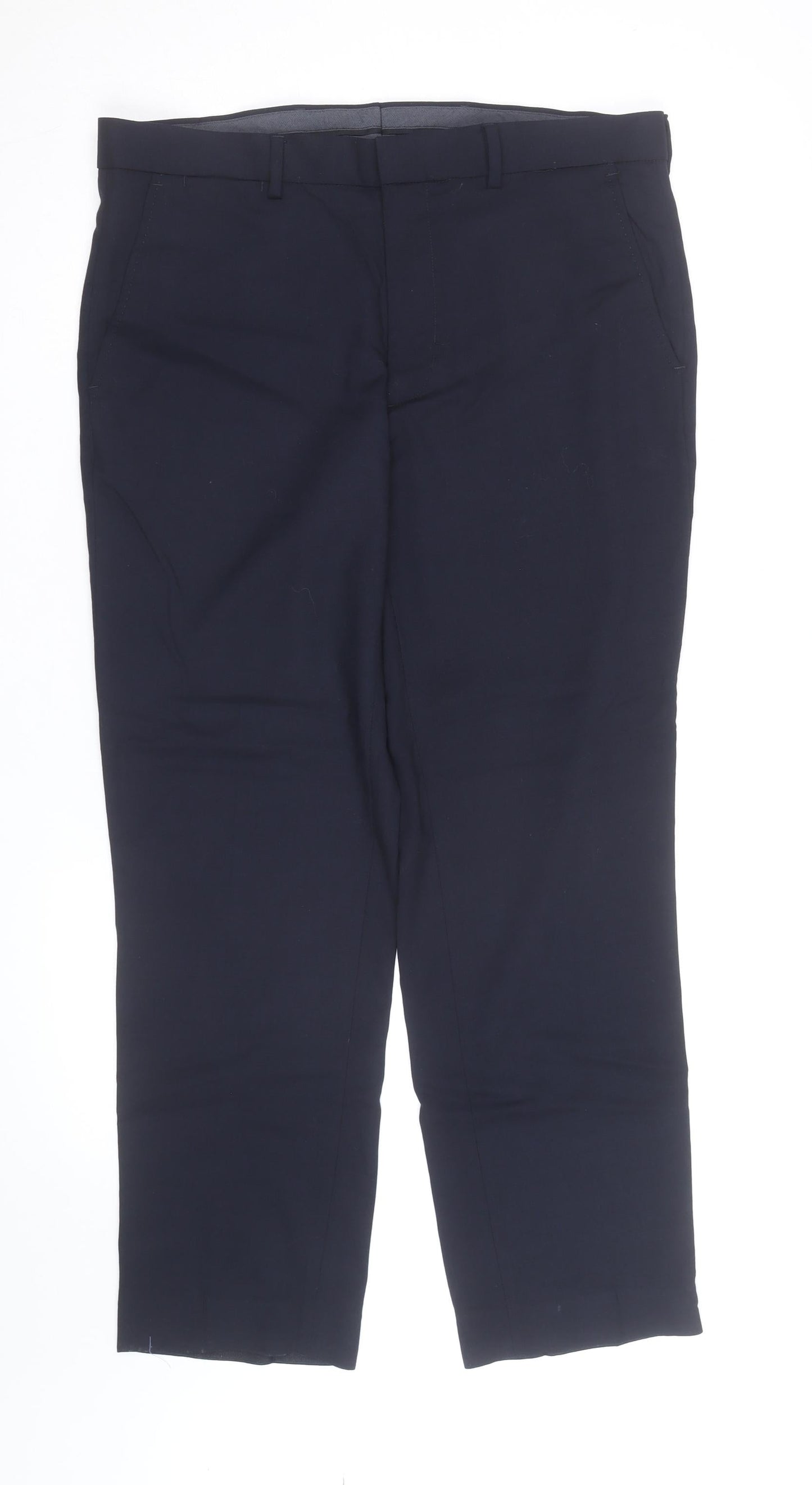 Marks and Spencer Men’s Navy Blue Regular Fit Wool Dress Trousers 34S
