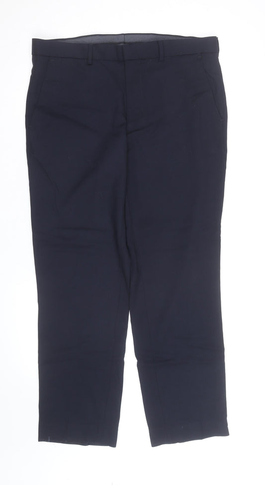 Marks and Spencer Men’s Navy Blue Regular Fit Wool Dress Trousers 34S