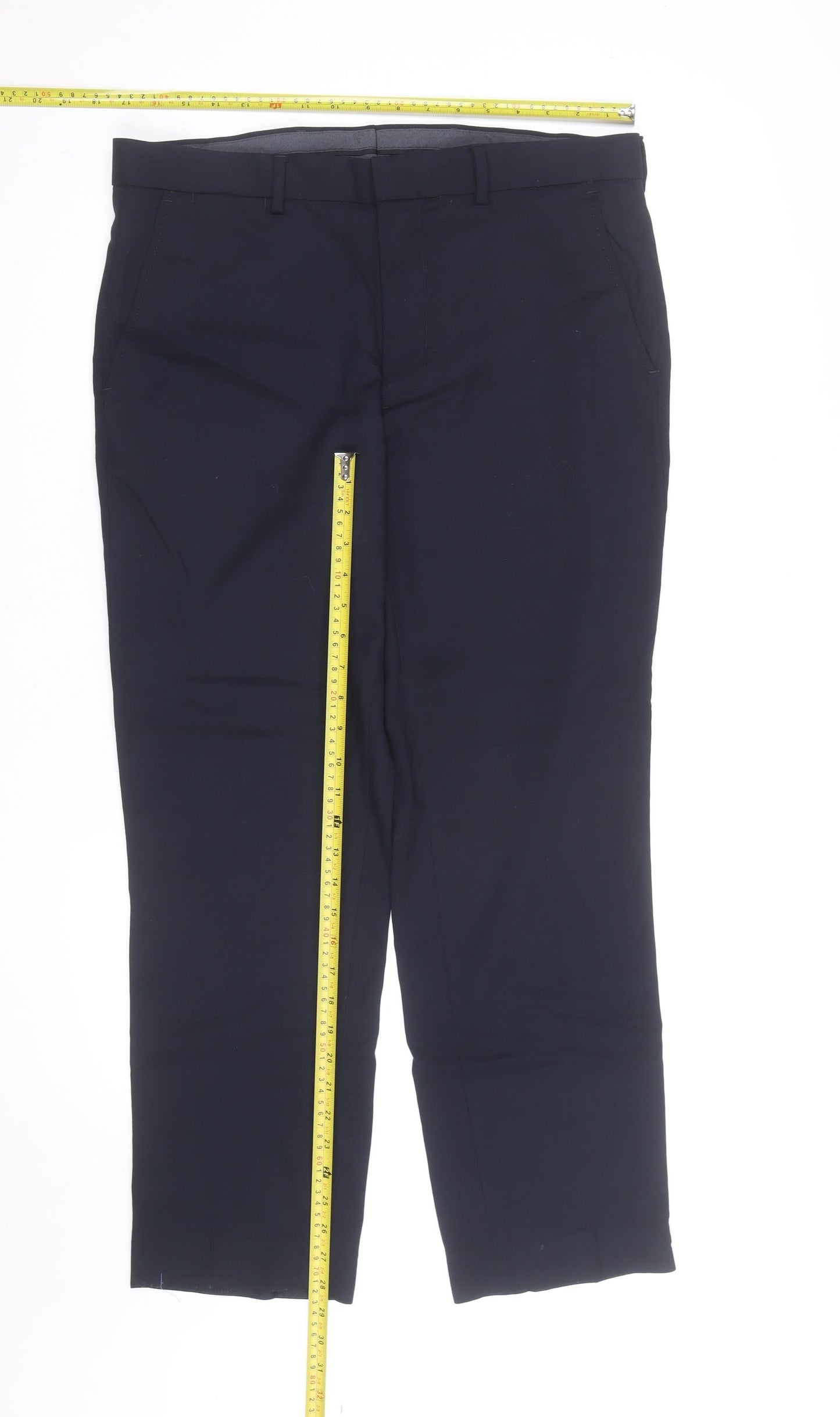 Marks and Spencer Men’s Navy Blue Regular Fit Wool Dress Trousers 34S