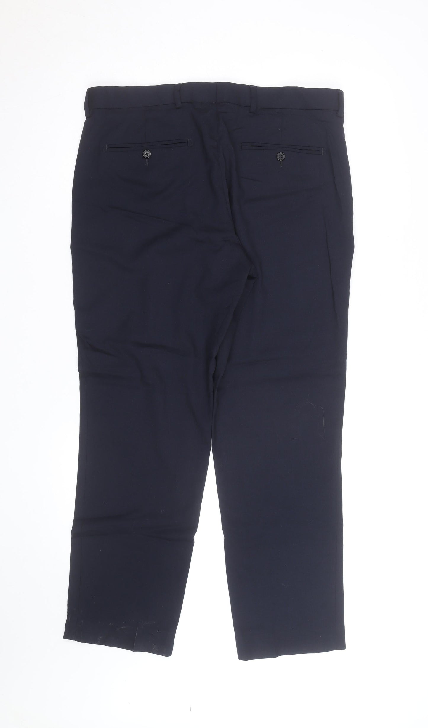 Marks and Spencer Men’s Navy Blue Regular Fit Wool Dress Trousers 34S