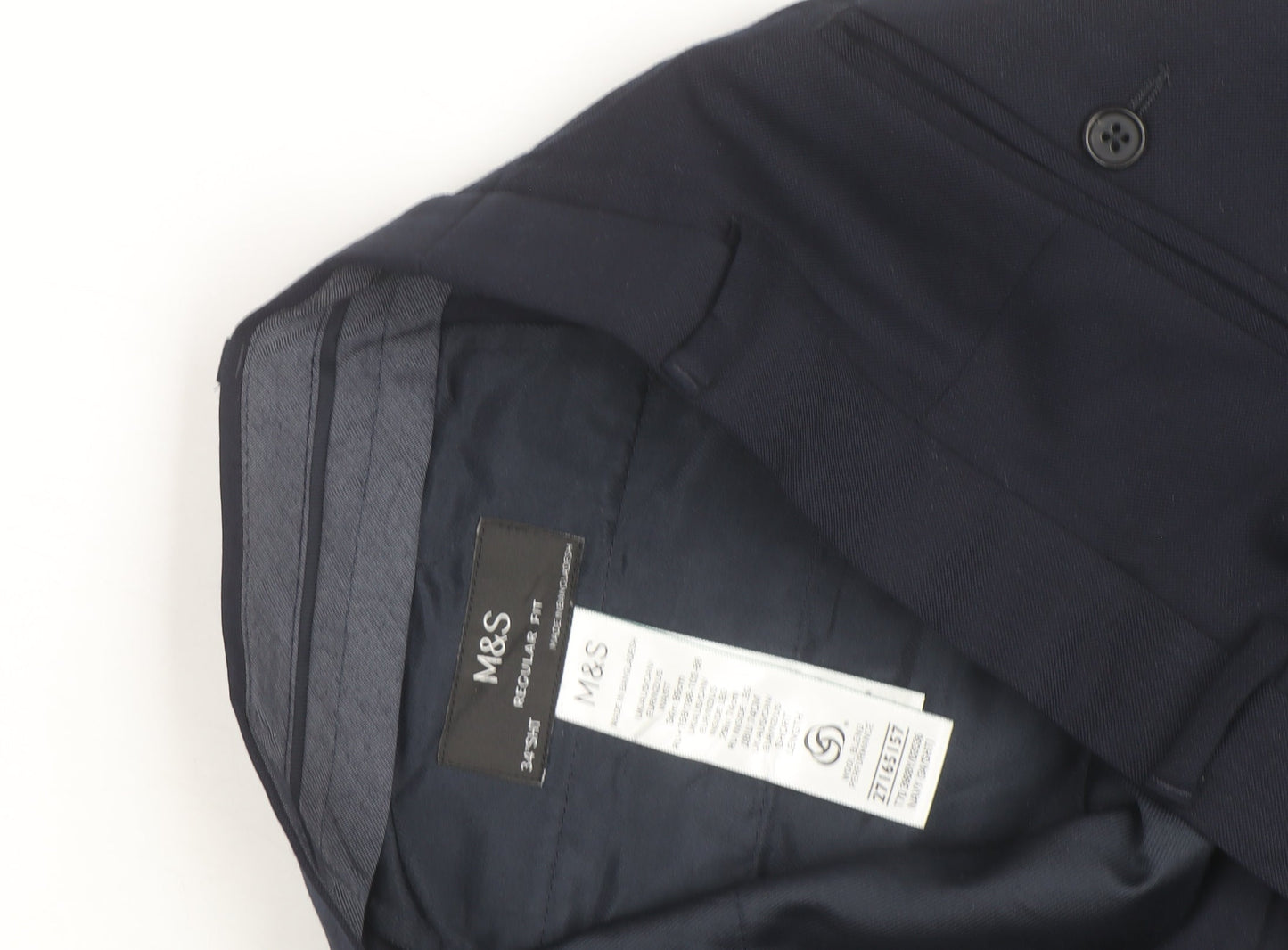 Marks and Spencer Men’s Navy Blue Regular Fit Wool Dress Trousers 34S