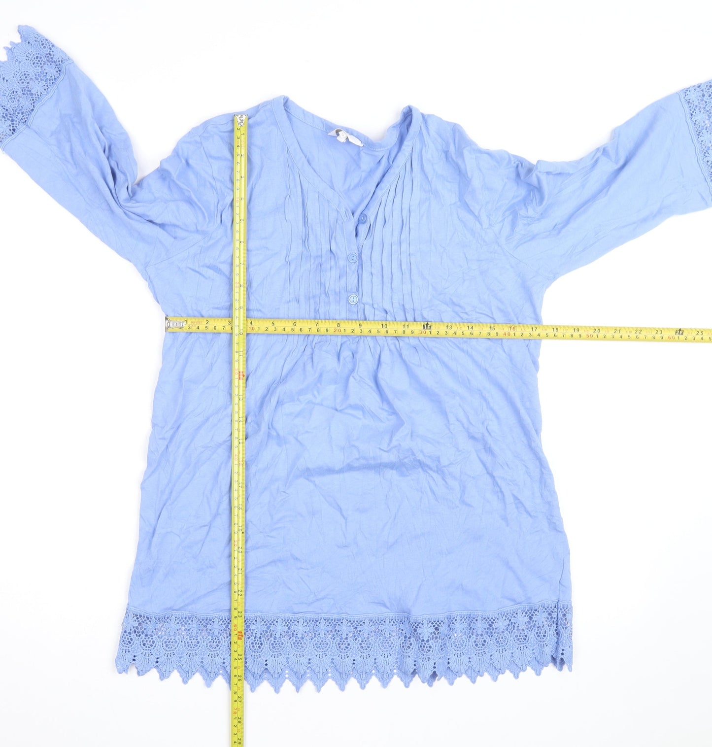 Cotton Traders Women's Blue Tunic Blouse Size 10 V-Neck 3/4 Sleeve