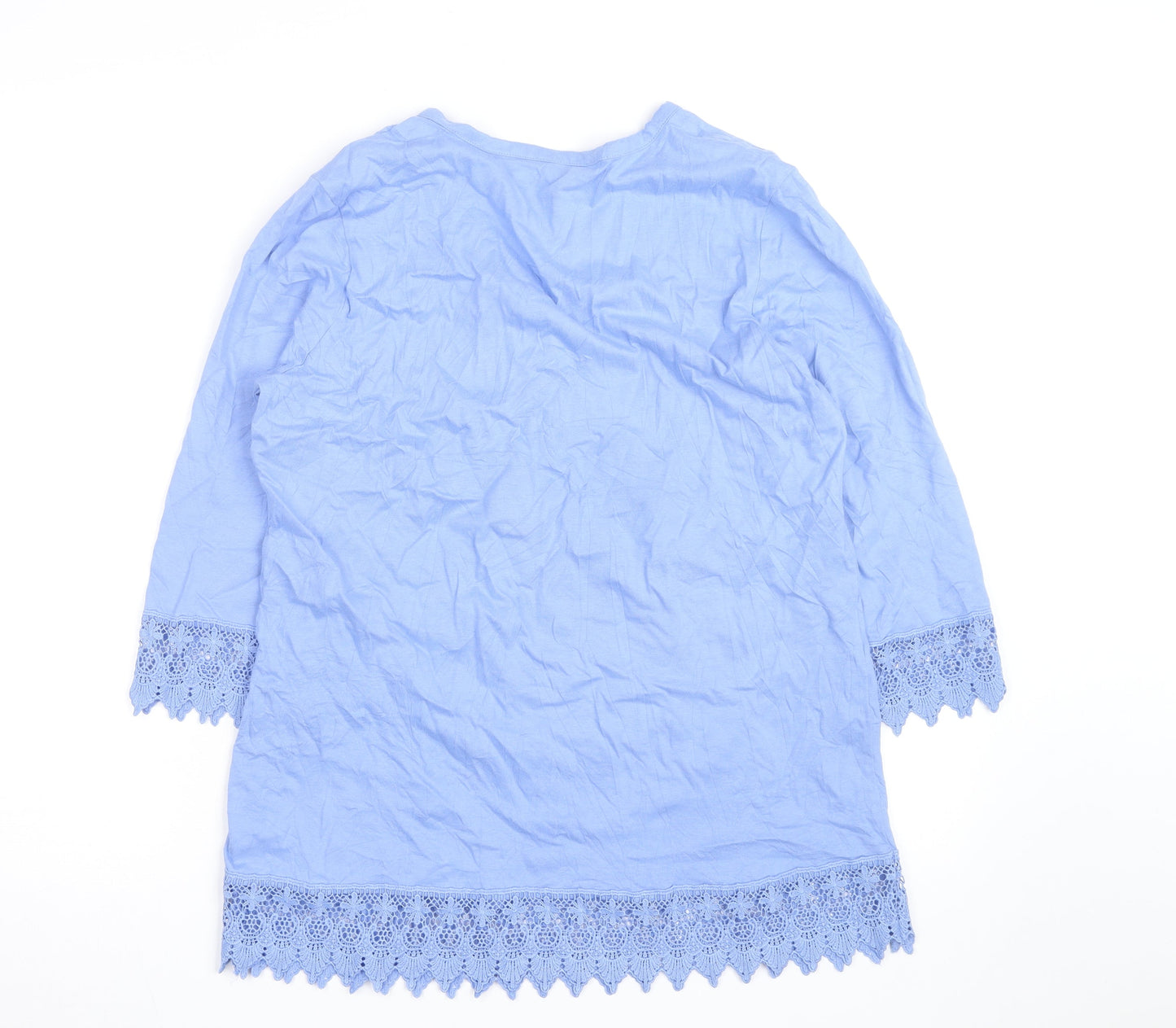 Cotton Traders Women's Blue Tunic Blouse Size 10 V-Neck 3/4 Sleeve