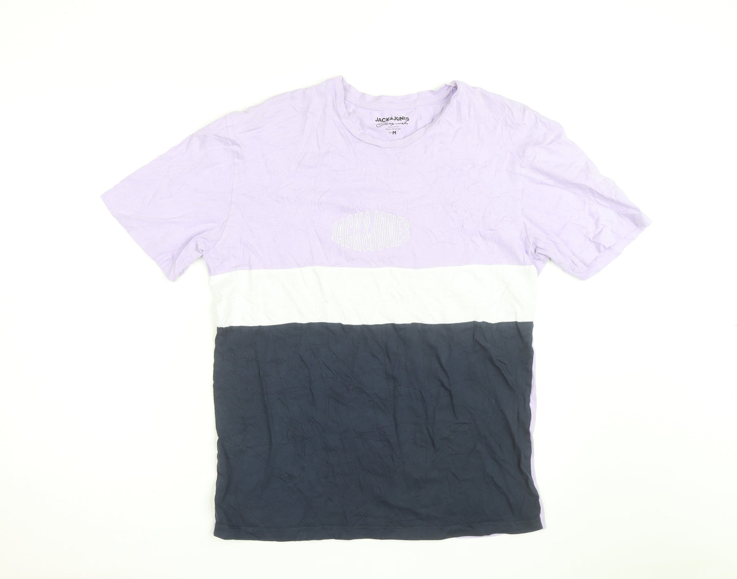 Jack & Jones Men's Lilac Colourblock Crew Neck Cotton T-Shirt M