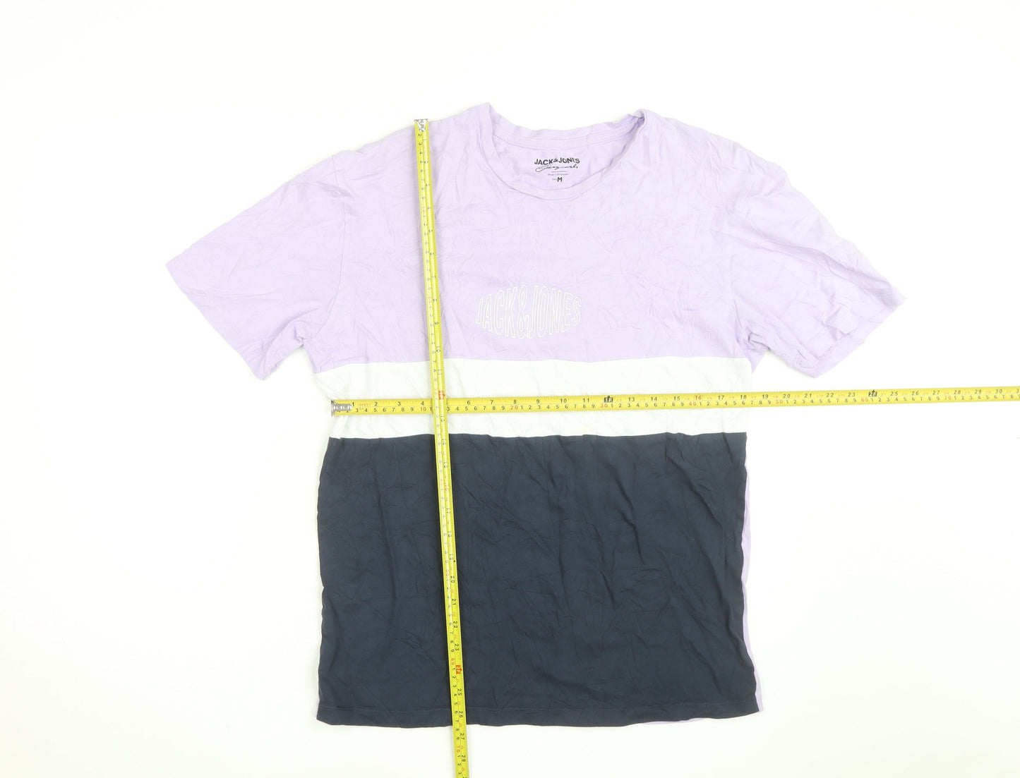 Jack & Jones Men's Lilac Colourblock Crew Neck Cotton T-Shirt M