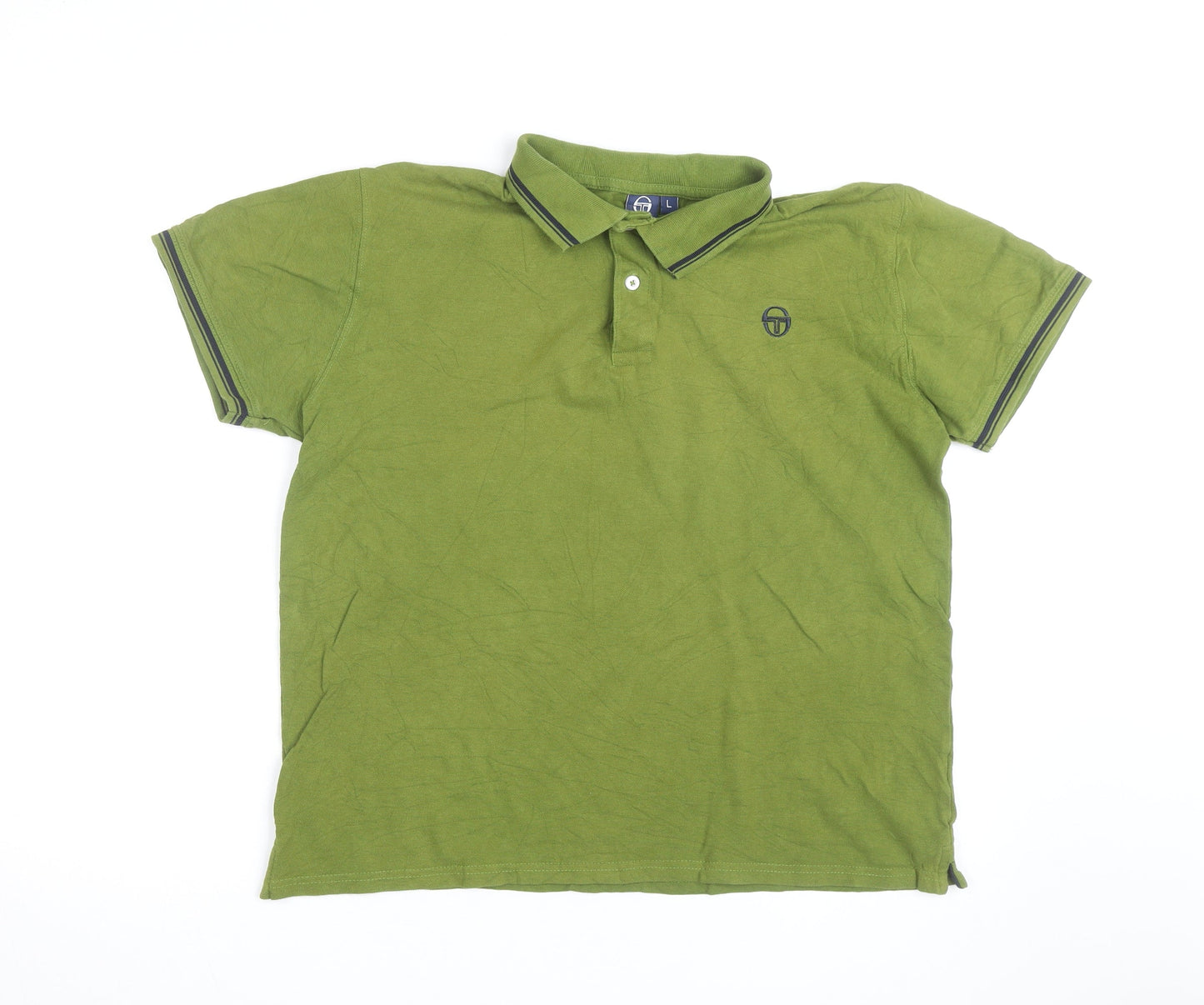 Sergio Tacchini Men's Green Cotton Polo Shirt Size L Classic Fit