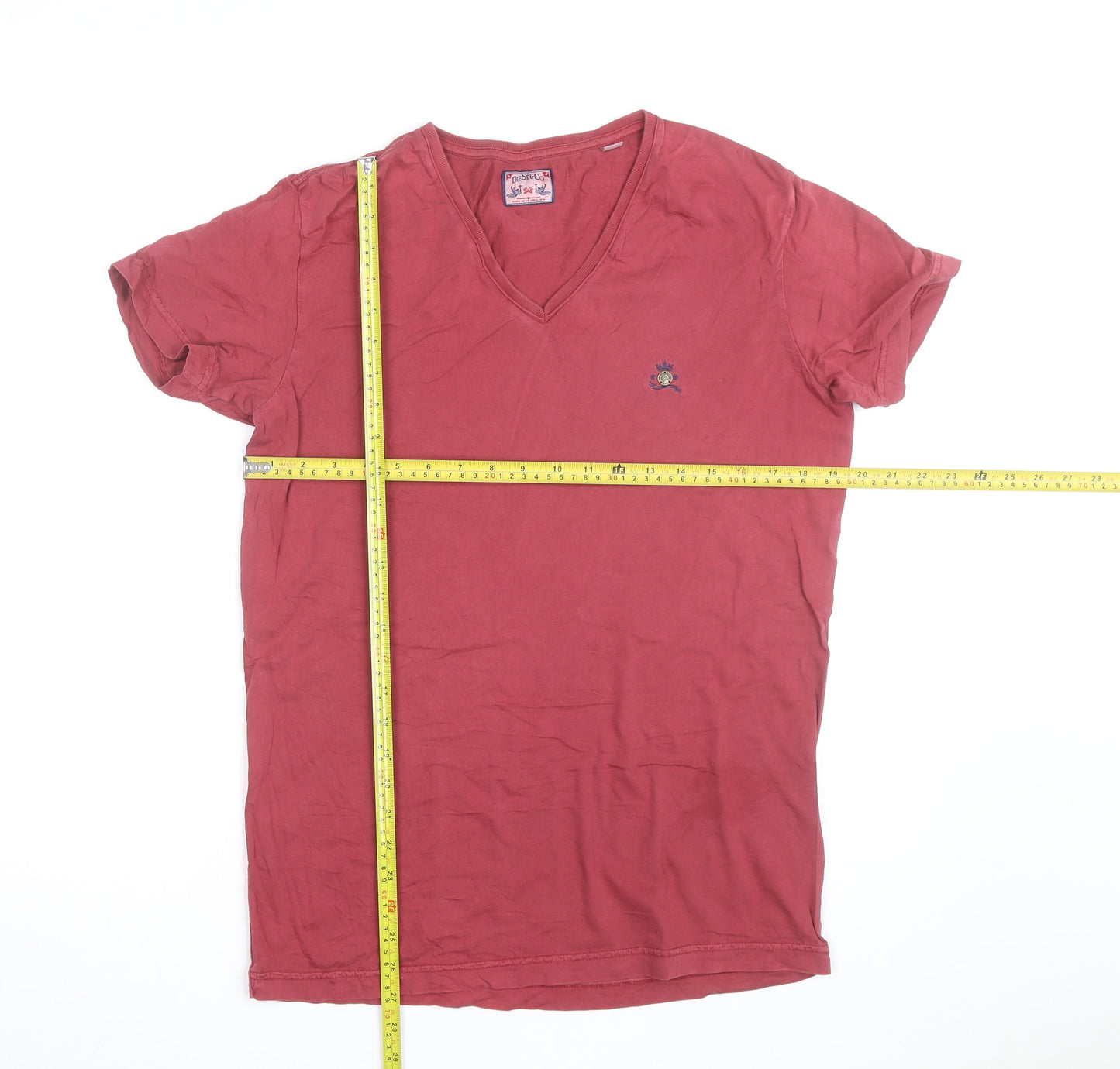 Diesel Women Red V-Neck Cotton Basic T-Shirt Size L