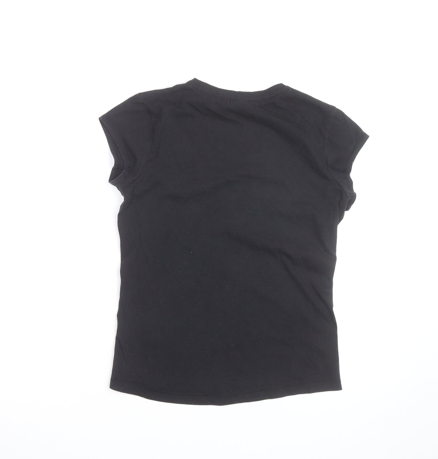 LA Gear Womens Black V-Neck Slim Fit Short Sleeve Cotton T-Shirt Size 10