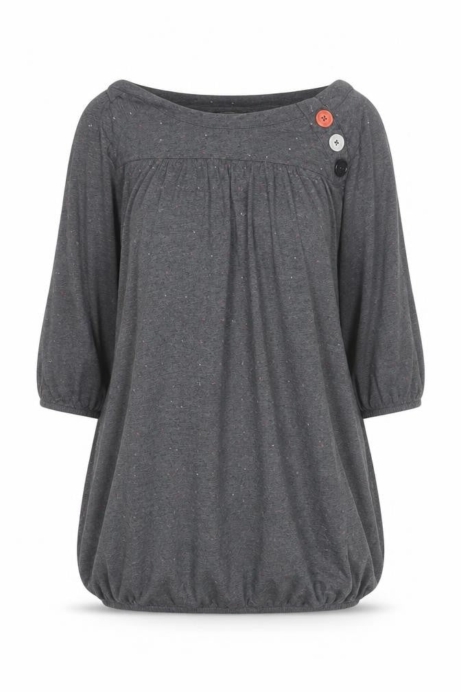 Ragwear Women's Grey Polka Dot Tunic Top Size S 3/4 Sleeve Boat Neck