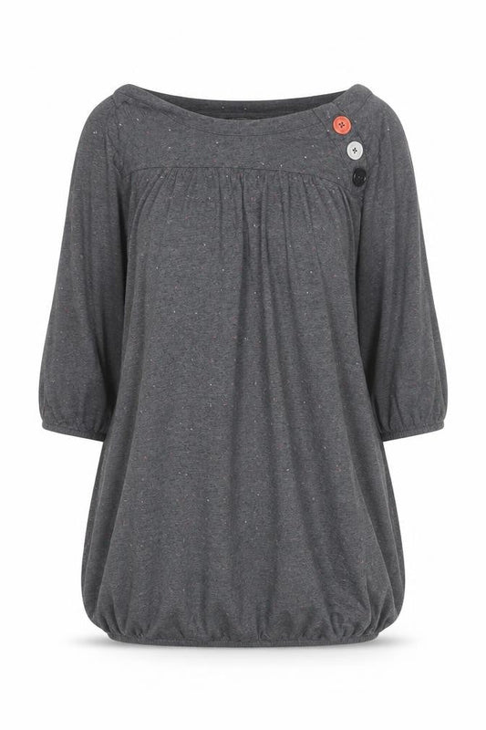 Ragwear Women's Grey Polka Dot Tunic Top Size S 3/4 Sleeve Boat Neck