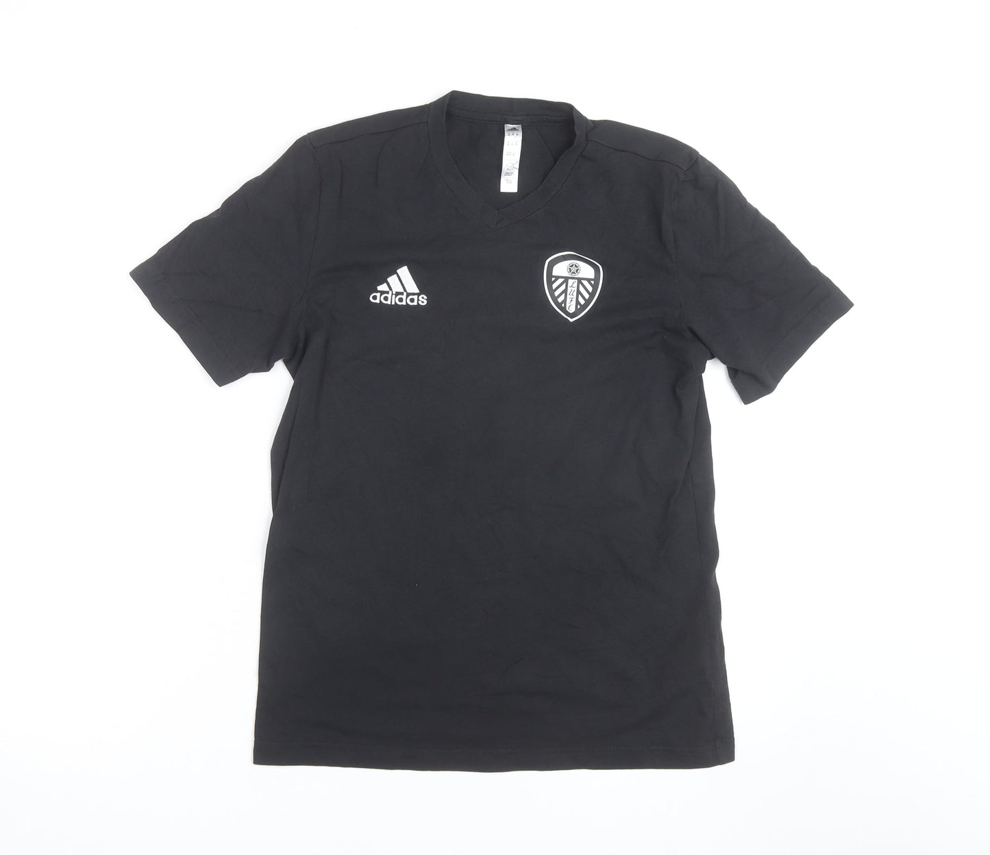 Adidas Mens Black Leeds United V-Neck Short Sleeve T-Shirt Size S