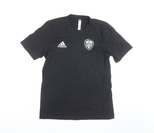 Adidas Mens Black Leeds United V-Neck Short Sleeve T-Shirt Size S