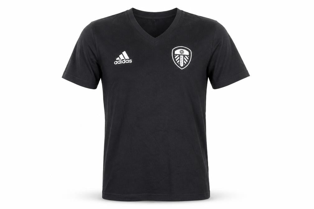 Adidas Mens Black Leeds United V-Neck Short Sleeve T-Shirt Size S