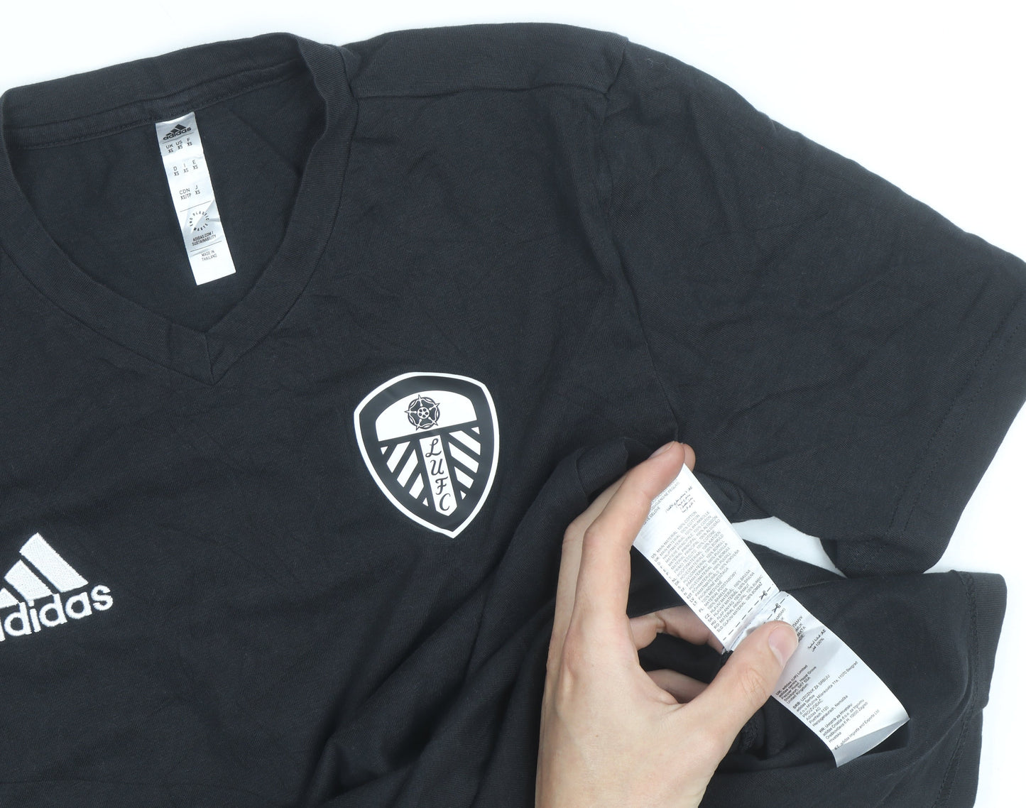 Adidas Mens Black Leeds United V-Neck Short Sleeve T-Shirt Size S