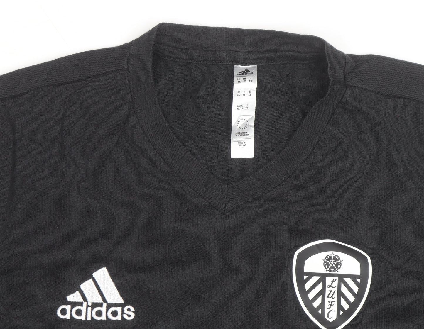 Adidas Mens Black Leeds United V-Neck Short Sleeve T-Shirt Size S