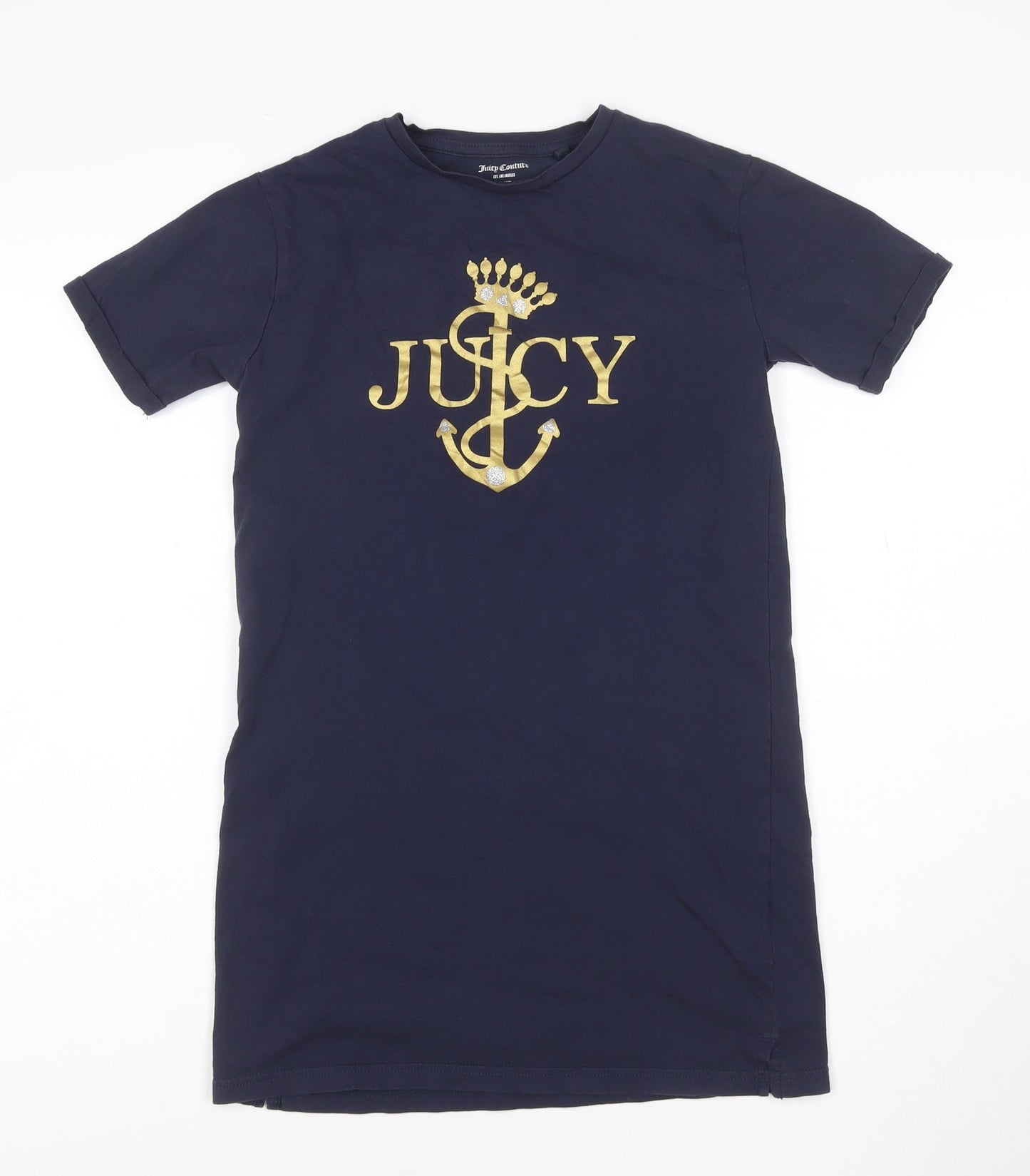 Juicy Couture Girls Blue T-Shirt Dress 10-11 Years Cotton Logo Glitter