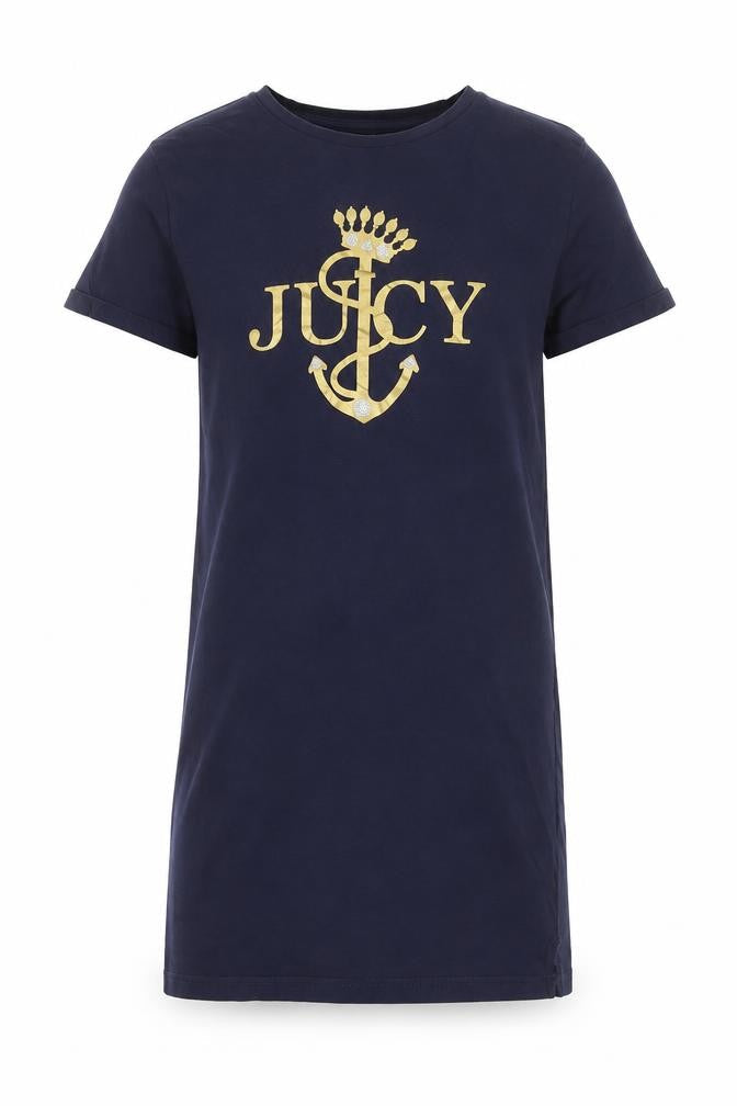 Juicy Couture Girls Blue T-Shirt Dress 10-11 Years Cotton Logo Glitter