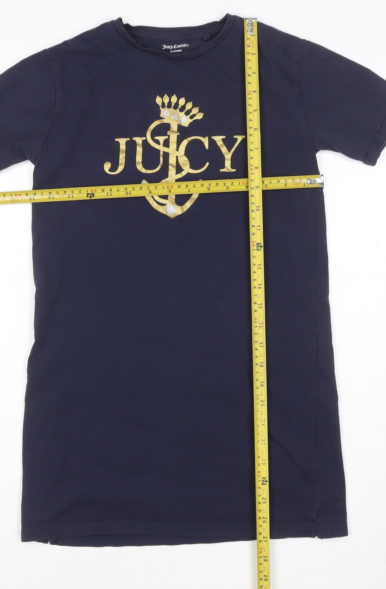 Juicy Couture Girls Blue T-Shirt Dress 10-11 Years Cotton Logo Glitter