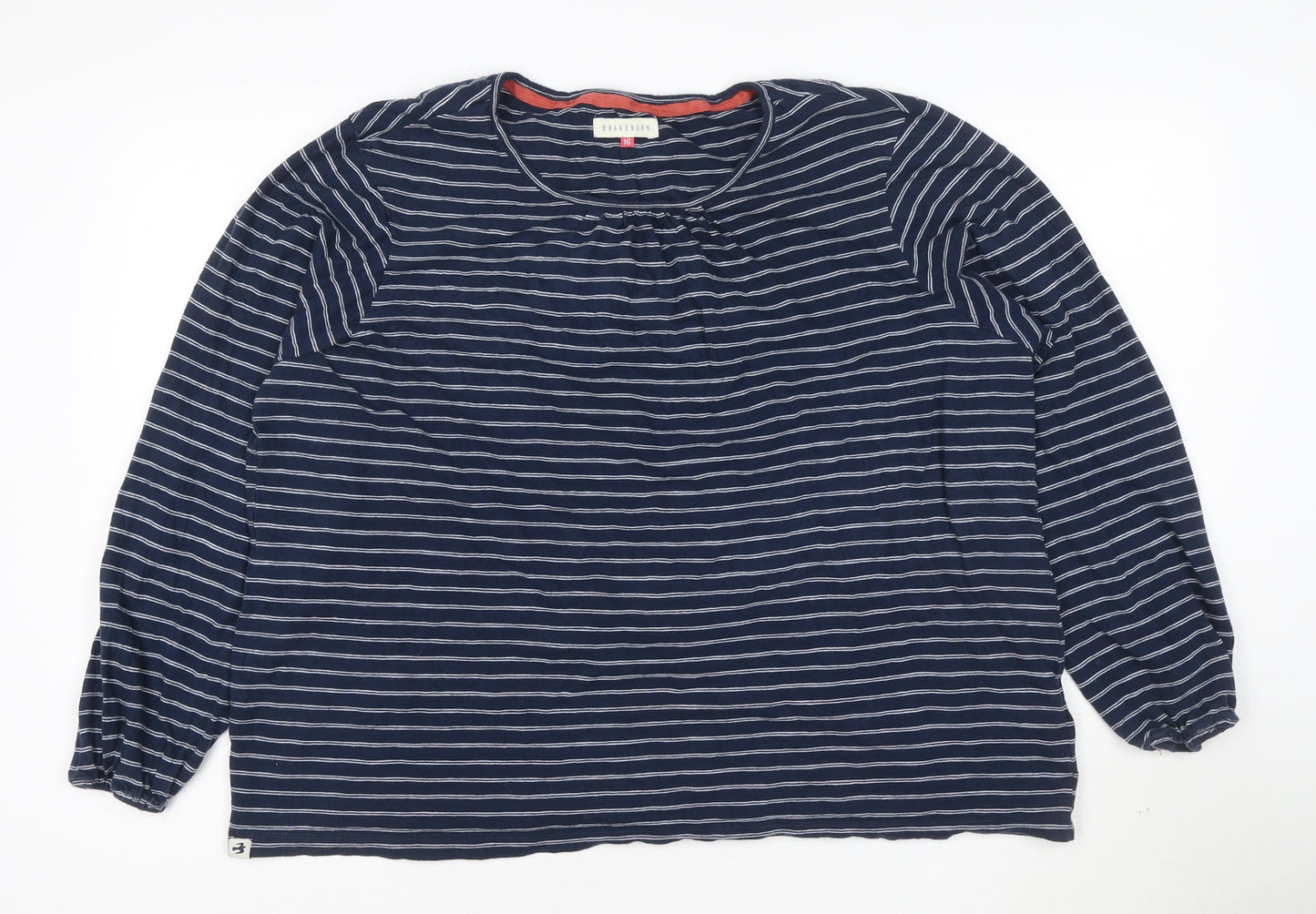 Brakeburn Womens Blue Striped Cotton Long Sleeve T-Shirt Size 16