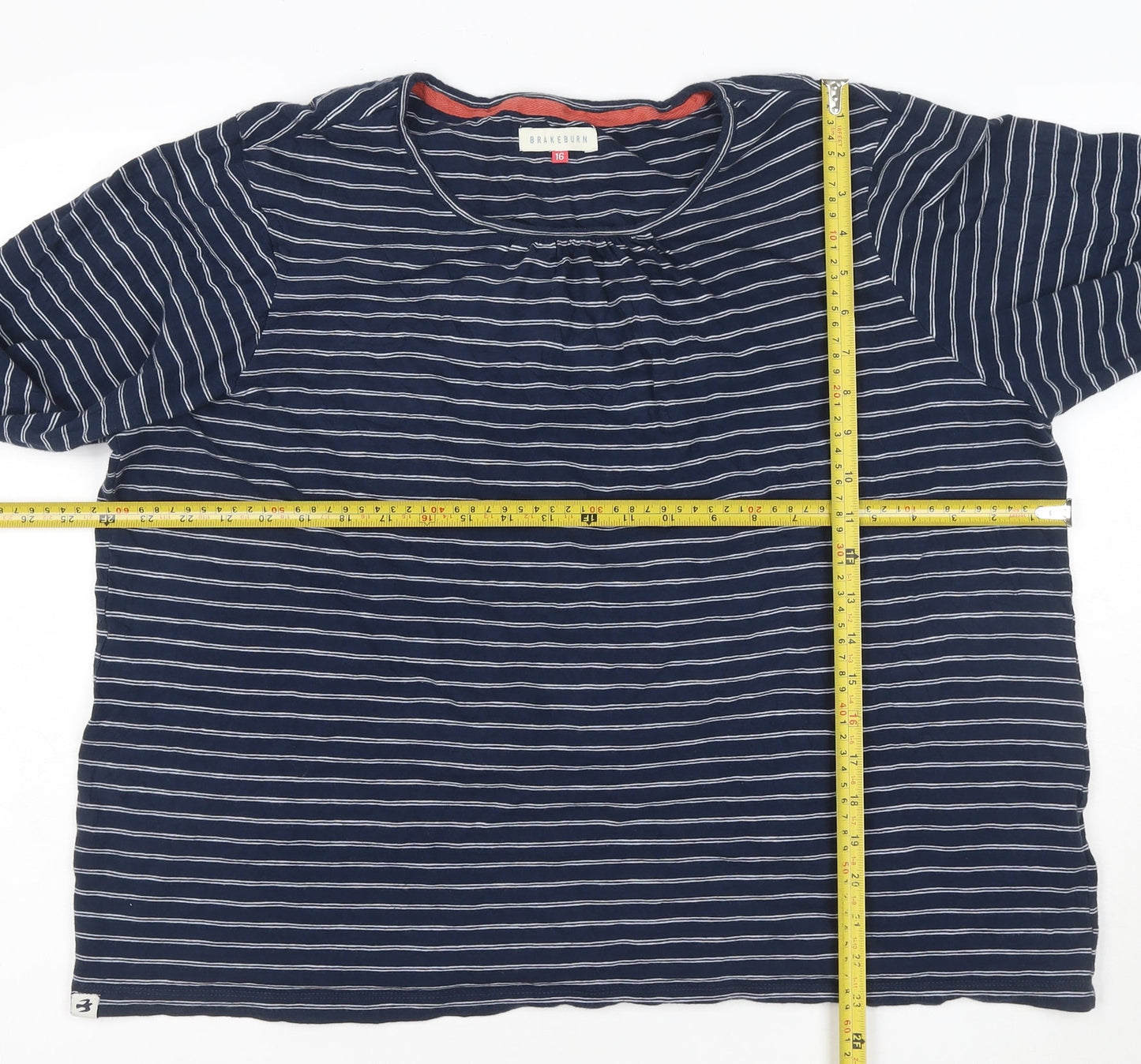 Brakeburn Womens Blue Striped Cotton Long Sleeve T-Shirt Size 16