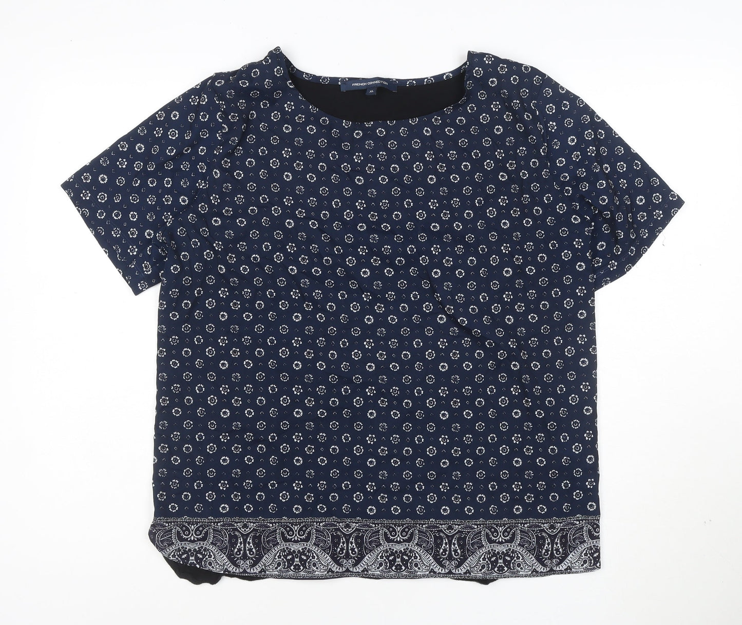 French Connection Women's Blue Floral Blouse XL Short Sleeve