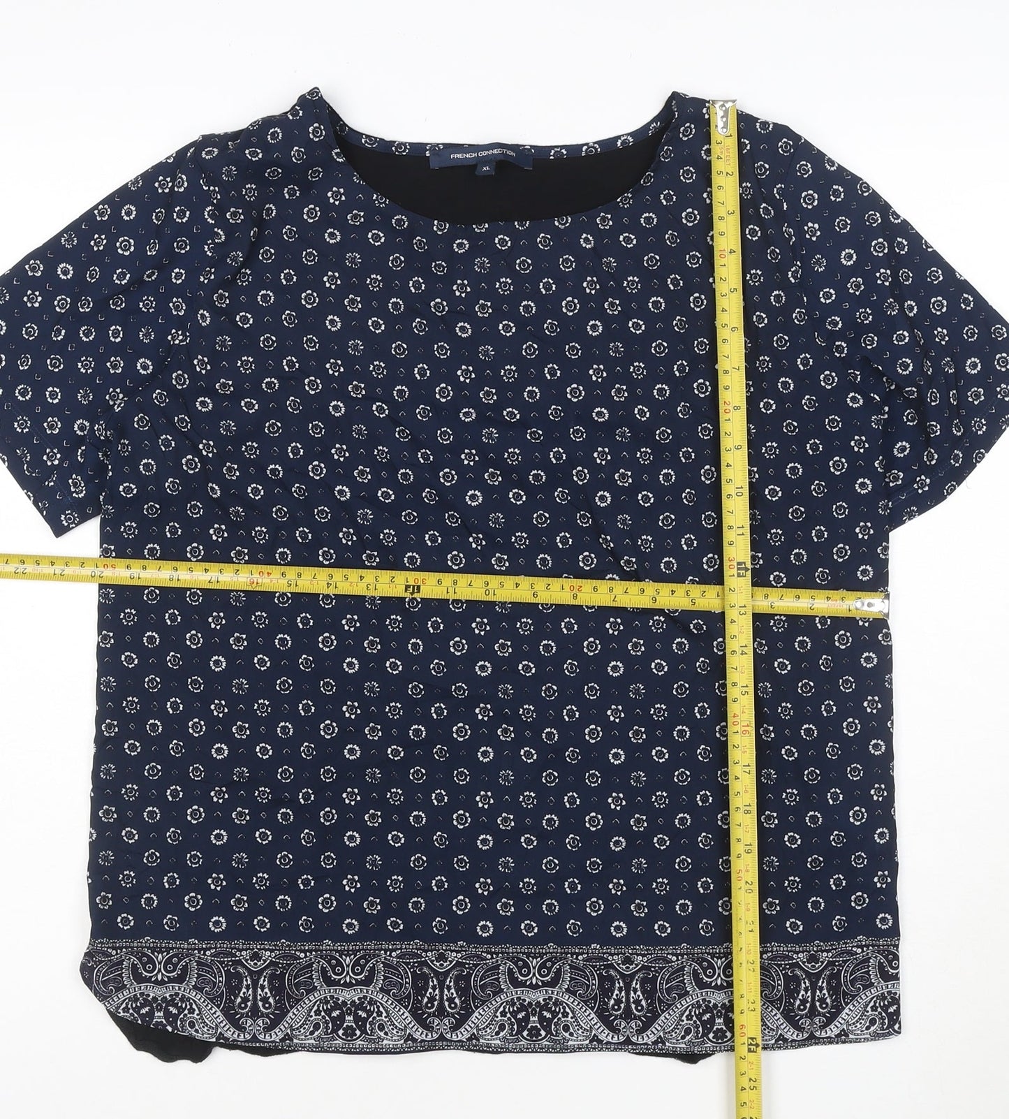 French Connection Women's Blue Floral Blouse XL Short Sleeve