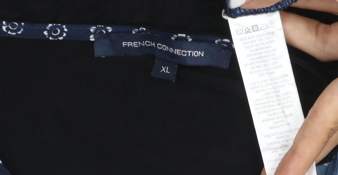 French Connection Women's Blue Floral Blouse XL Short Sleeve