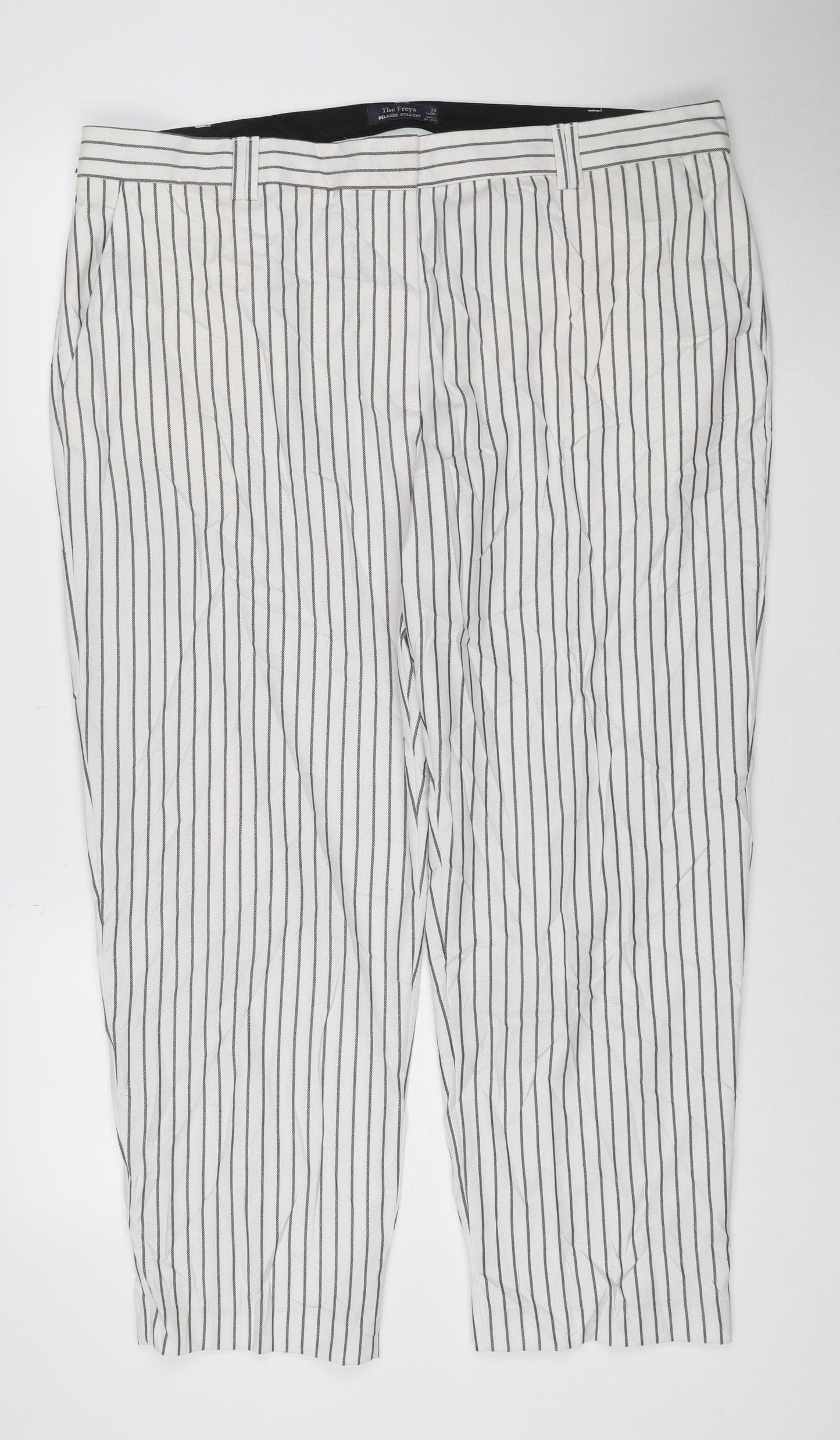 Marks and Spencer Women’s White Striped Relaxed Straight Trousers Size 20