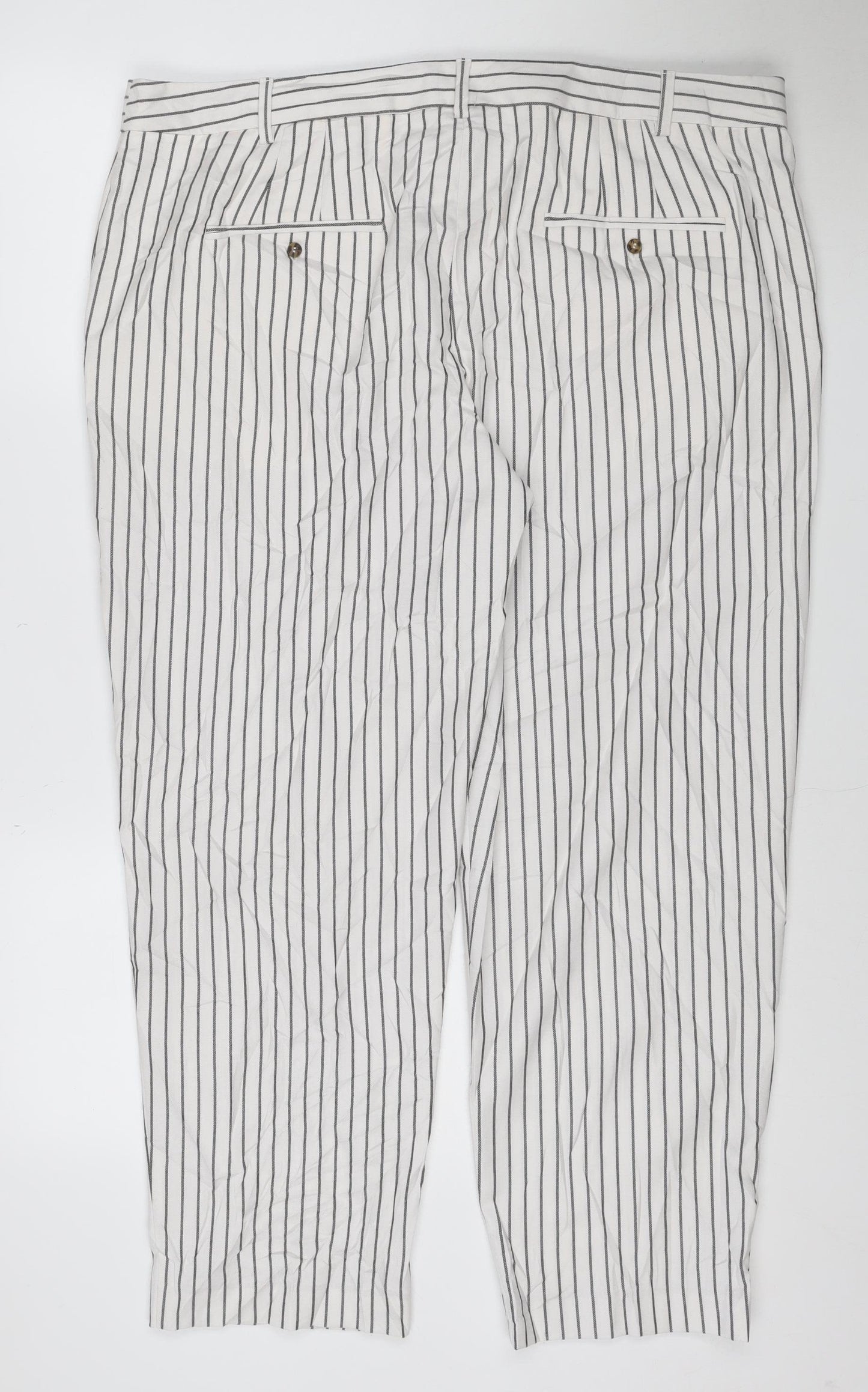 Marks and Spencer Women’s White Striped Relaxed Straight Trousers Size 20