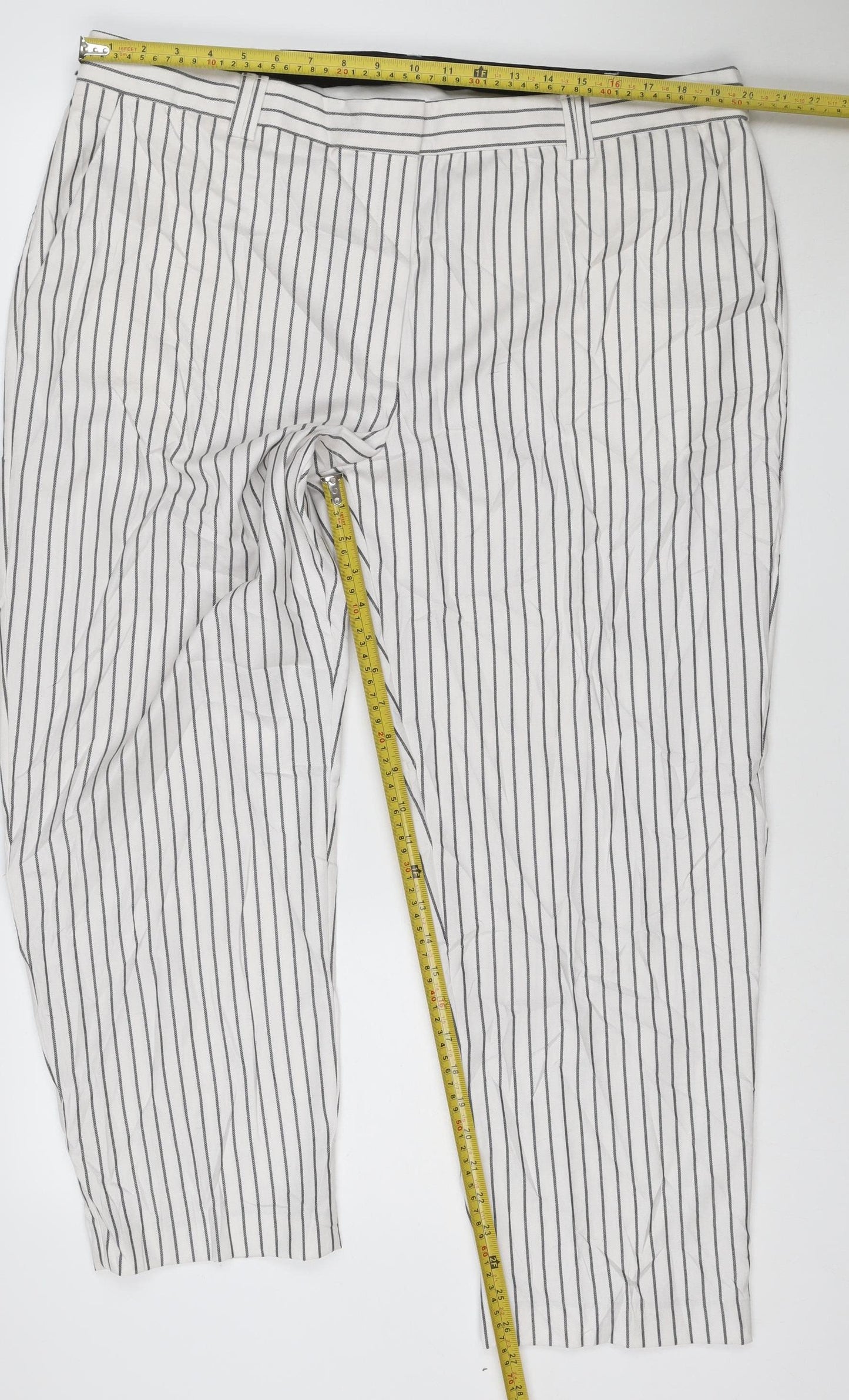 Marks and Spencer Women’s White Striped Relaxed Straight Trousers Size 20