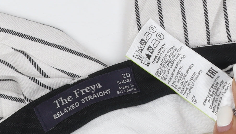 Marks and Spencer Women’s White Striped Relaxed Straight Trousers Size 20