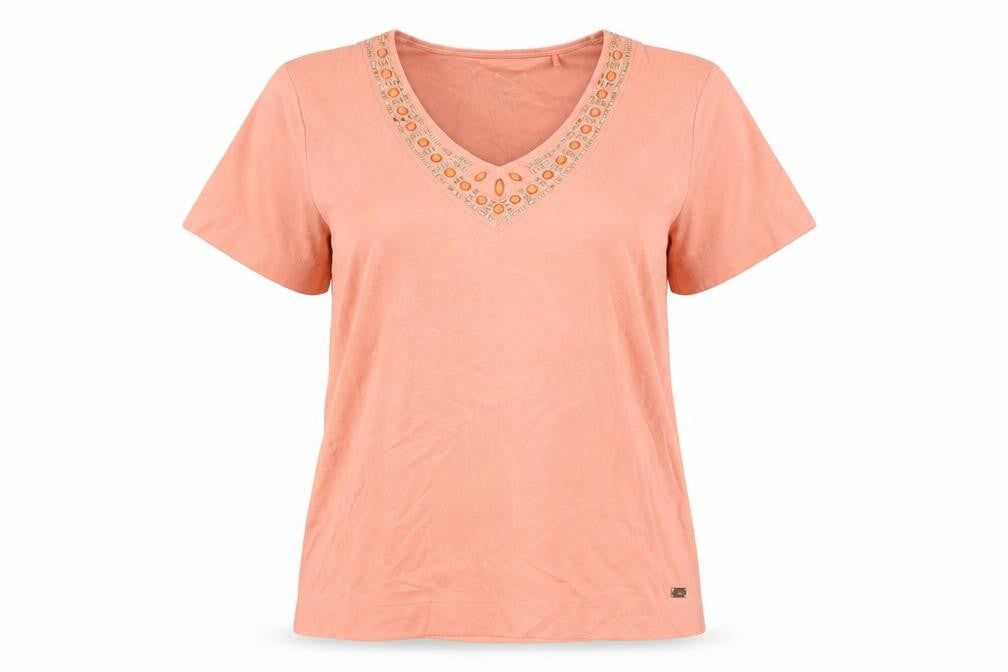 Nici Womens Pink Beaded V-Neck Short Sleeve T-Shirt M