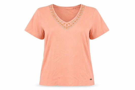 Nici Womens Pink Beaded V-Neck Short Sleeve T-Shirt M