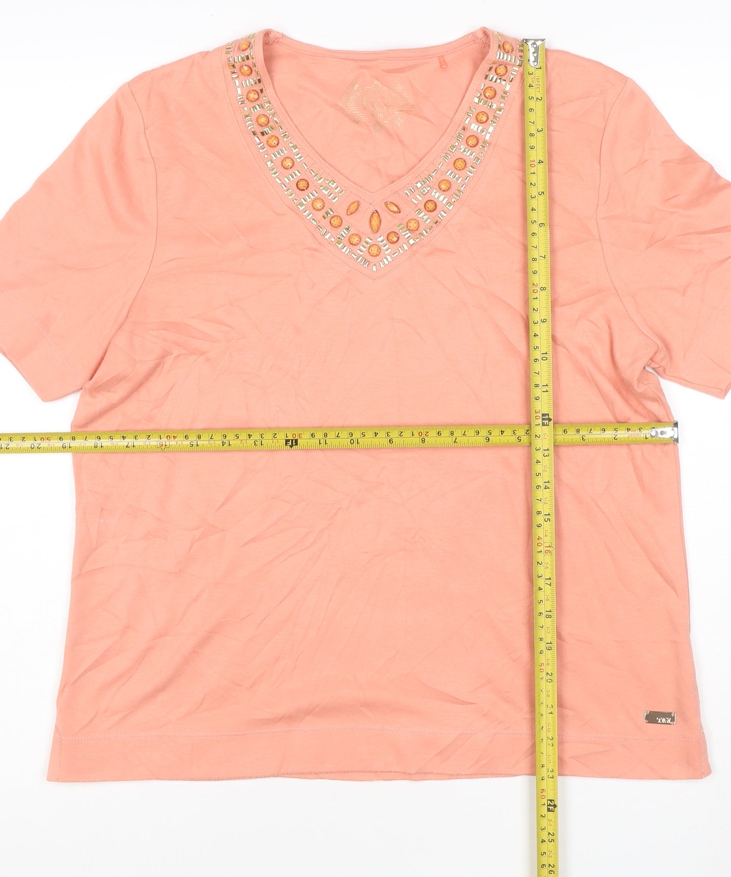 Nici Womens Pink Beaded V-Neck Short Sleeve T-Shirt M