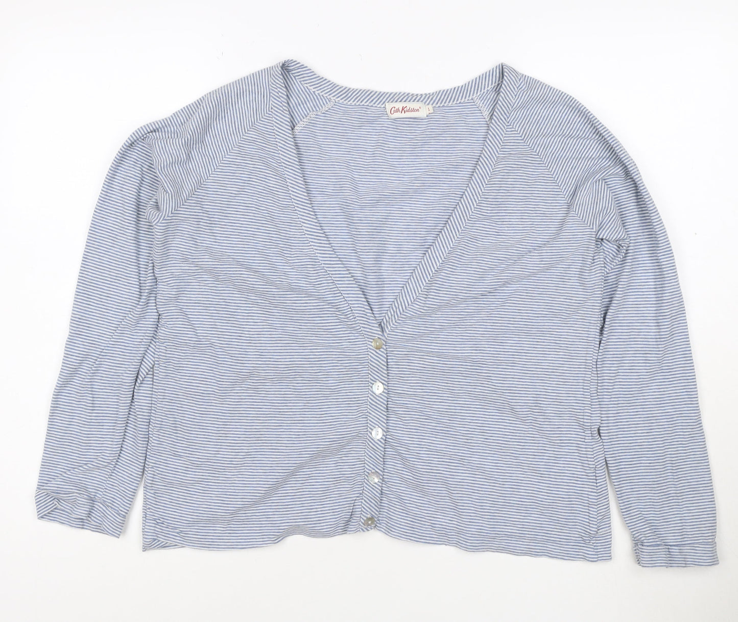 Cath Kidston Women's Blue Striped Long Sleeve Cotton Button-Up Top L