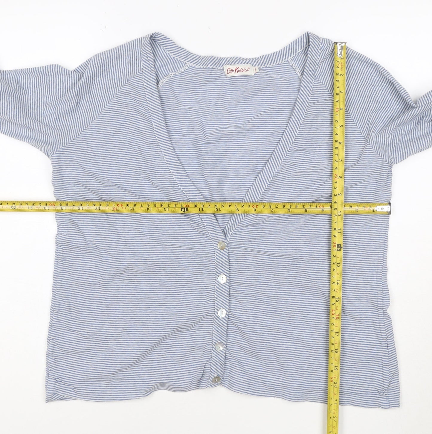 Cath Kidston Women's Blue Striped Long Sleeve Cotton Button-Up Top L