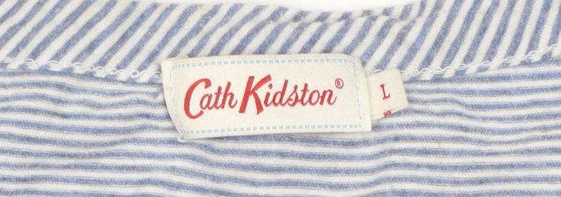 Cath Kidston Women's Blue Striped Long Sleeve Cotton Button-Up Top L