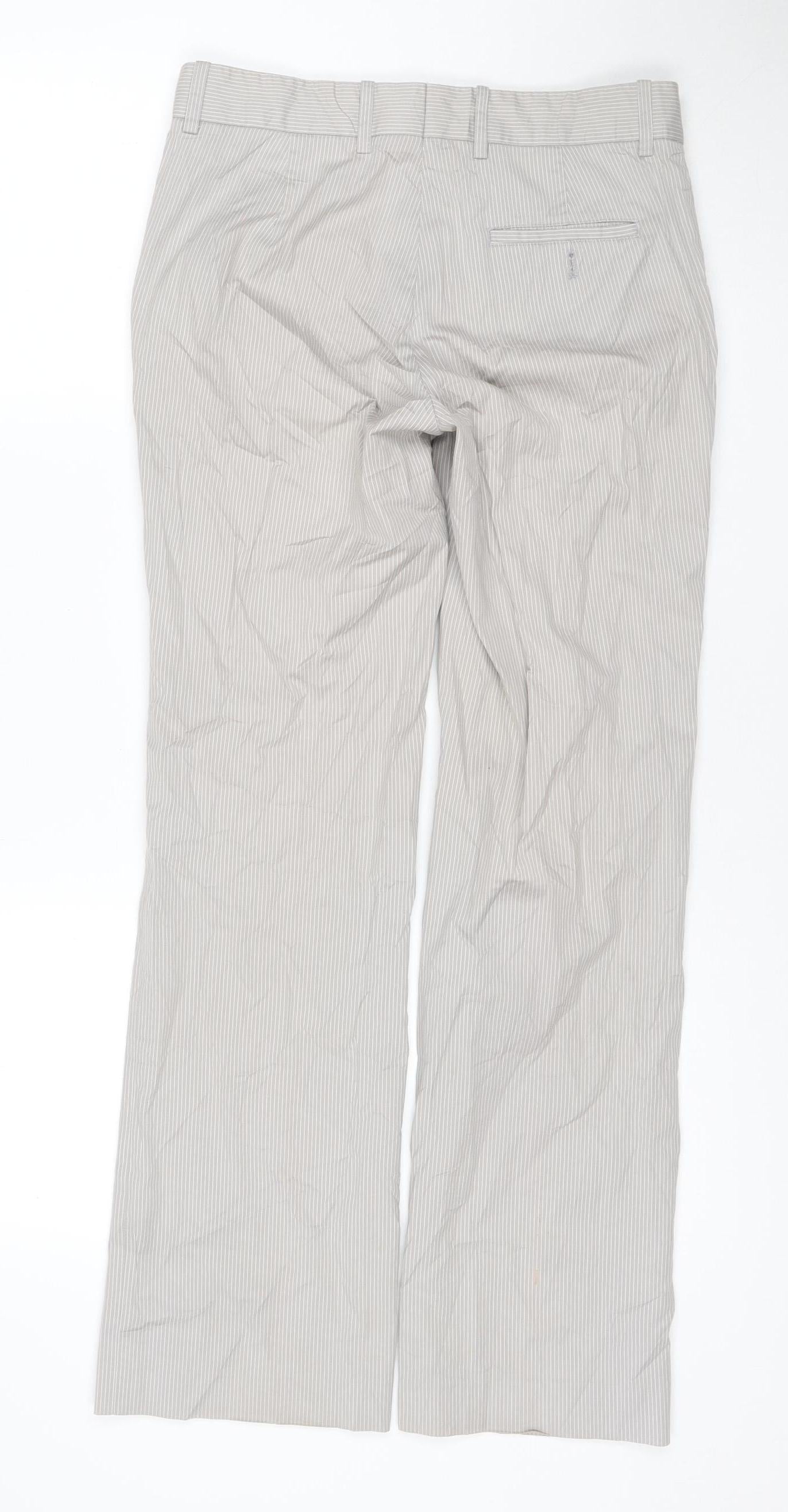 H&M Women's Beige Striped Regular Fit Cotton Blend Trousers Size 6