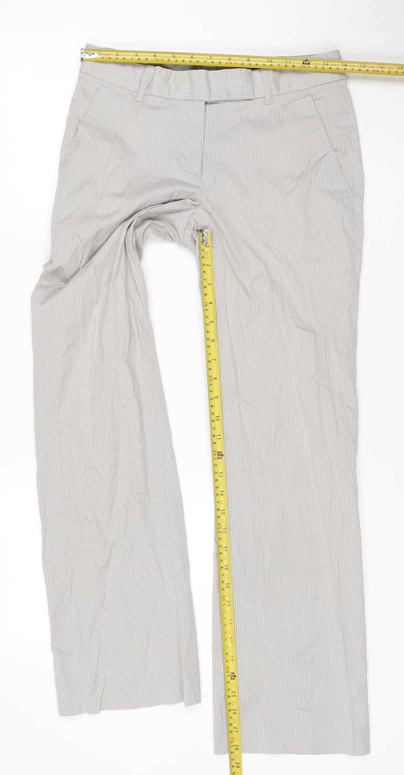 H&M Women's Beige Striped Regular Fit Cotton Blend Trousers Size 6