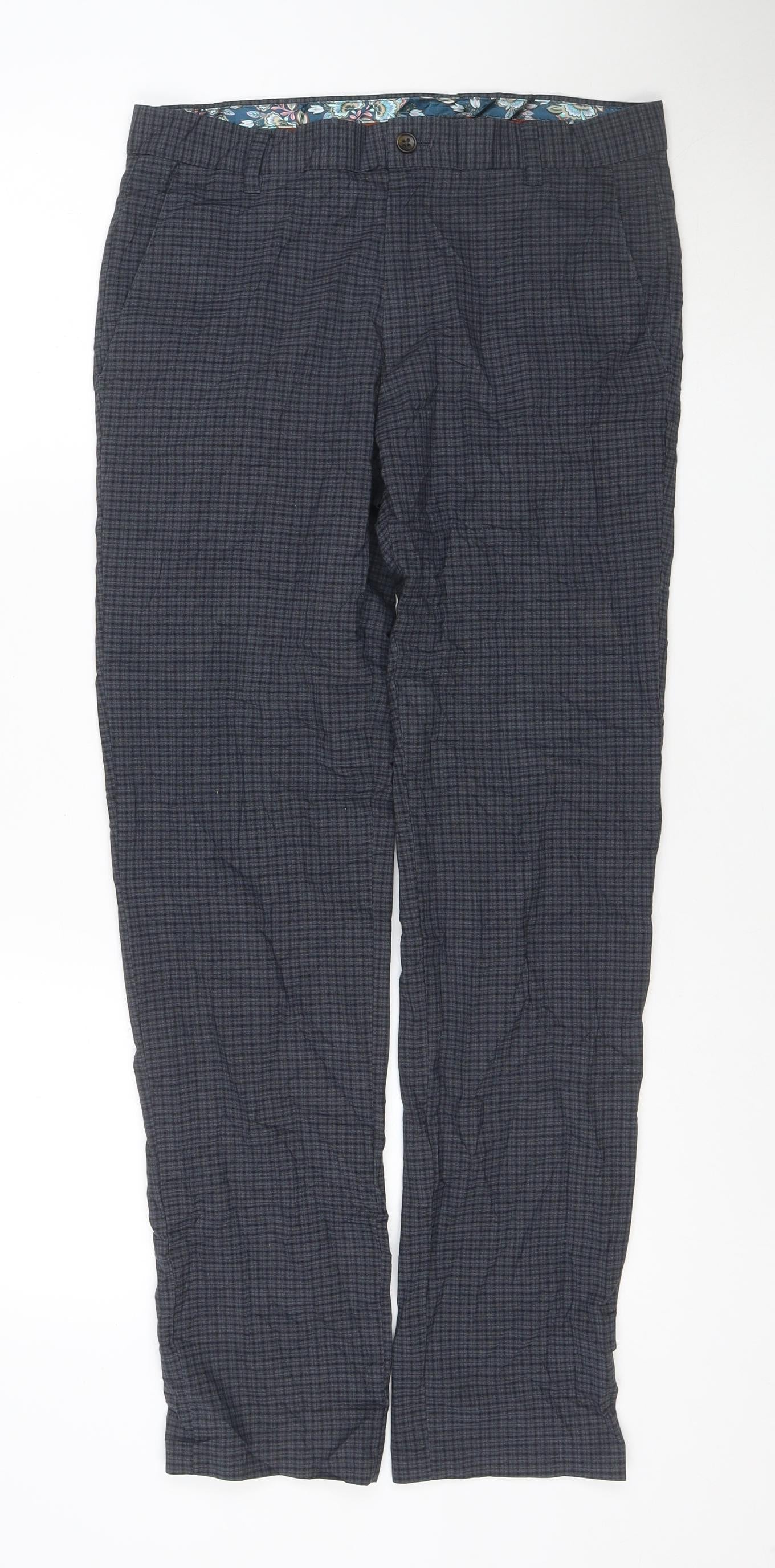 Next Men's Blue Check Slim Fit Tailored Trousers 30R