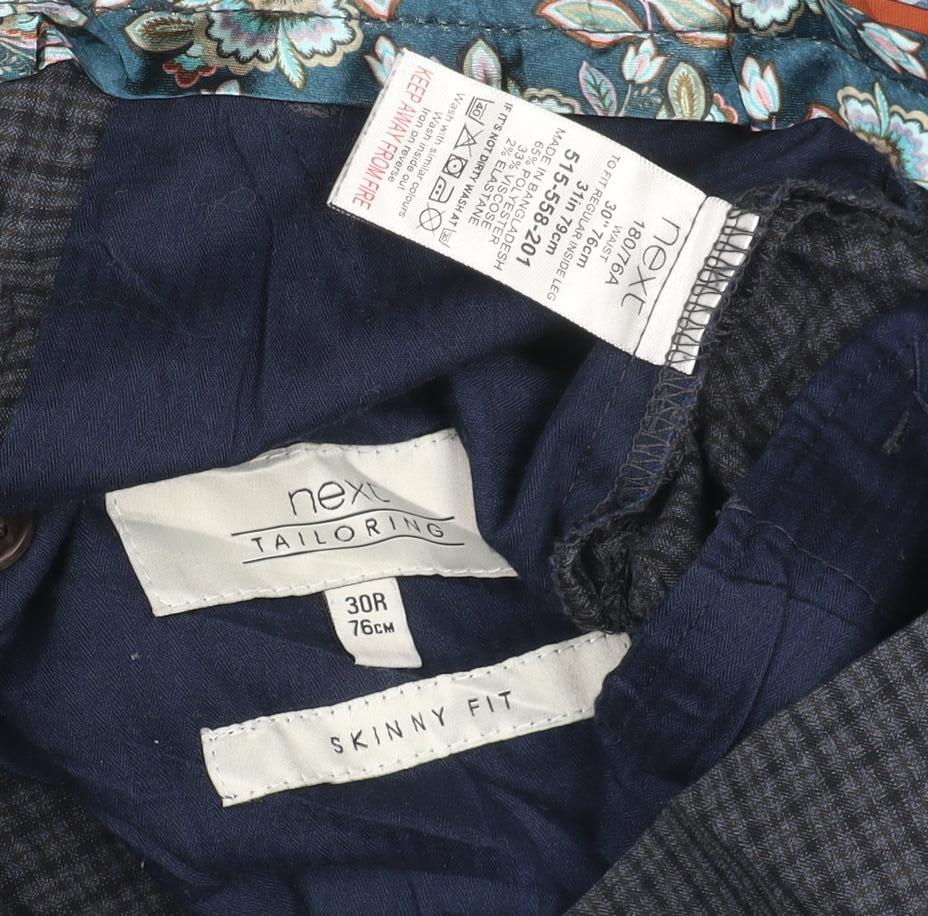 Next Men's Blue Check Slim Fit Tailored Trousers 30R