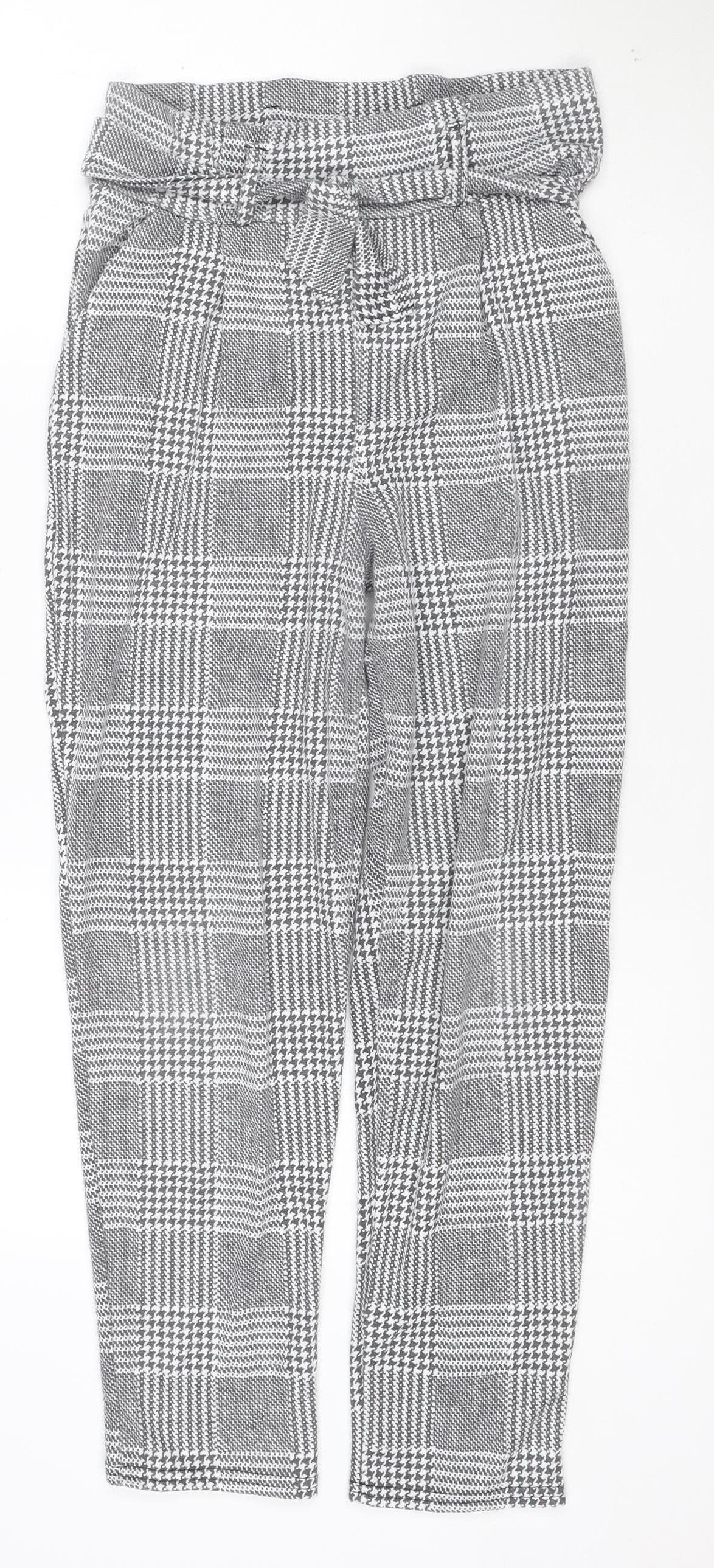 I Saw It First Womens Grey Check Tapered Belted Trousers Size 10