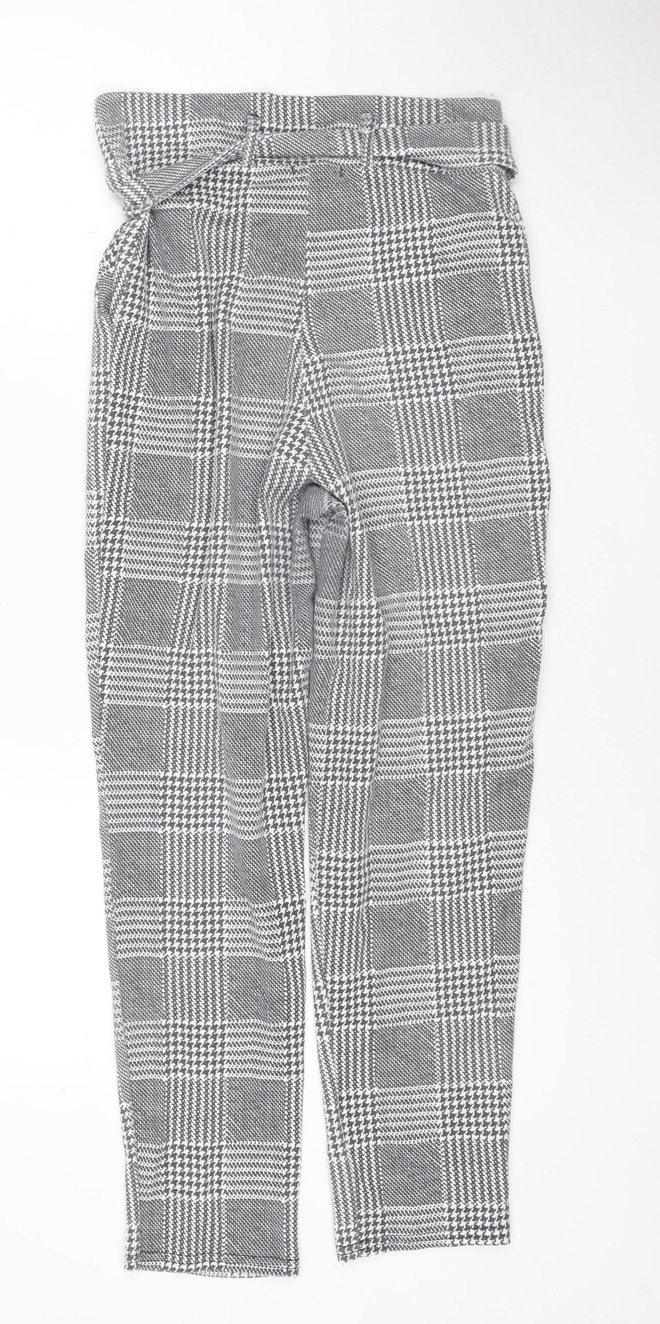 I Saw It First Womens Grey Check Tapered Belted Trousers Size 10