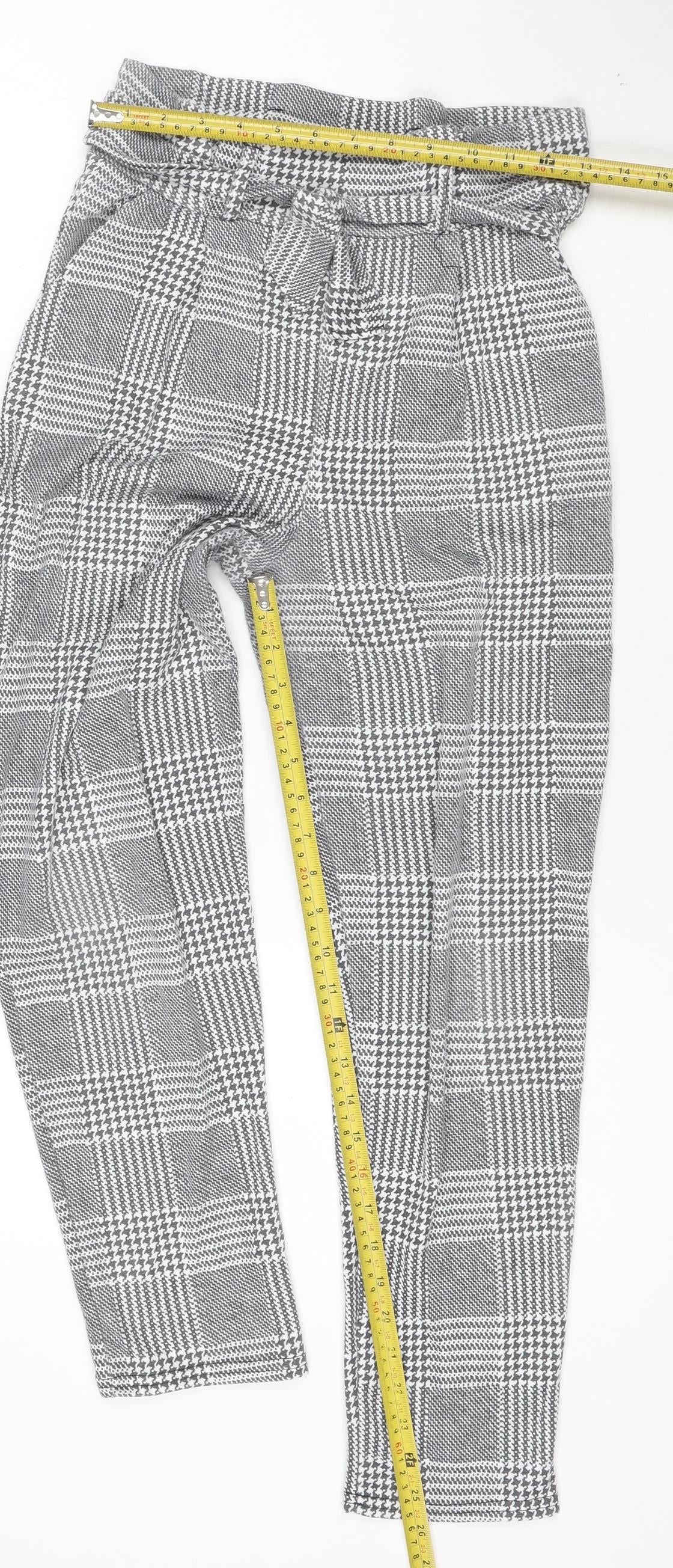 I Saw It First Womens Grey Check Tapered Belted Trousers Size 10