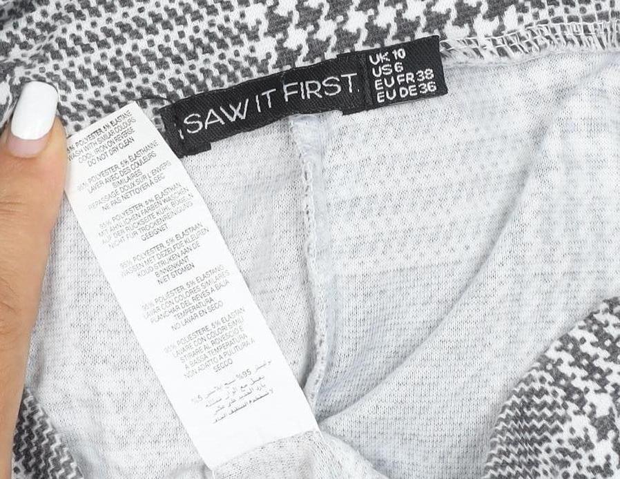 I Saw It First Womens Grey Check Tapered Belted Trousers Size 10