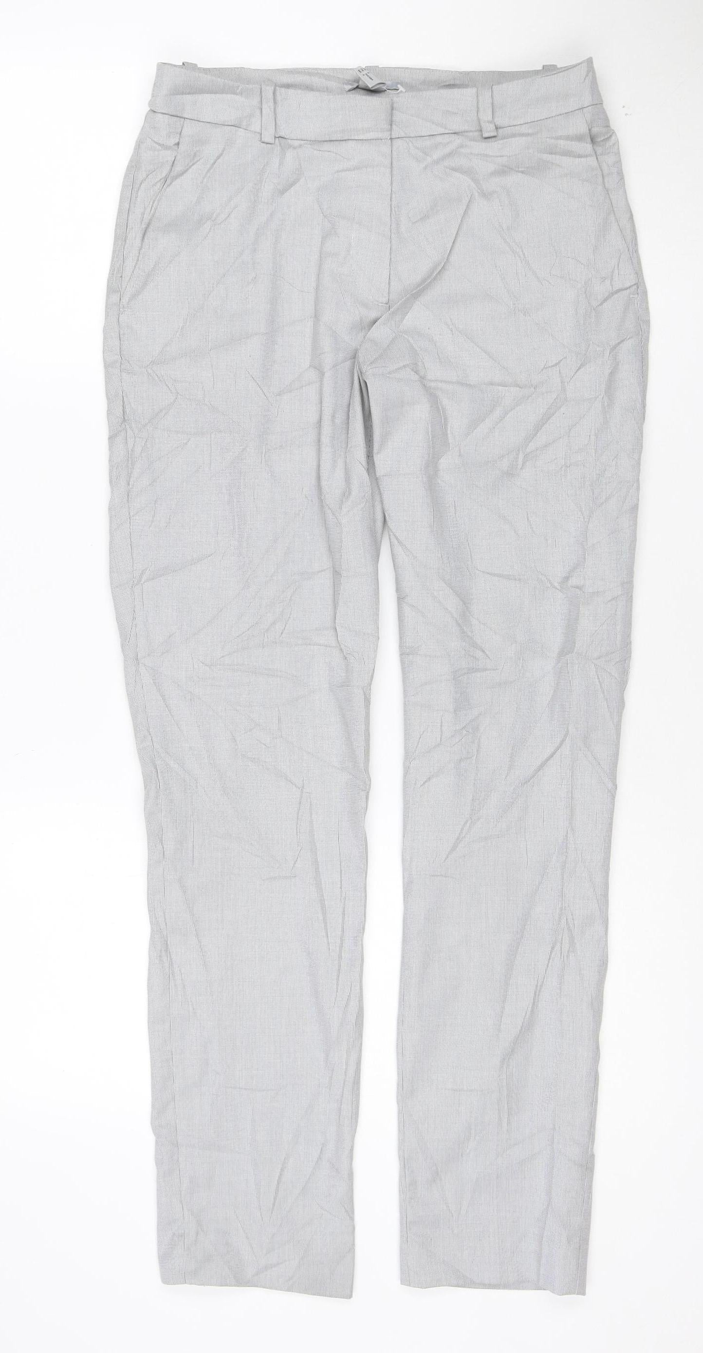 H&M Women’s Grey Check Chino Trousers Size 8 Regular Fit
