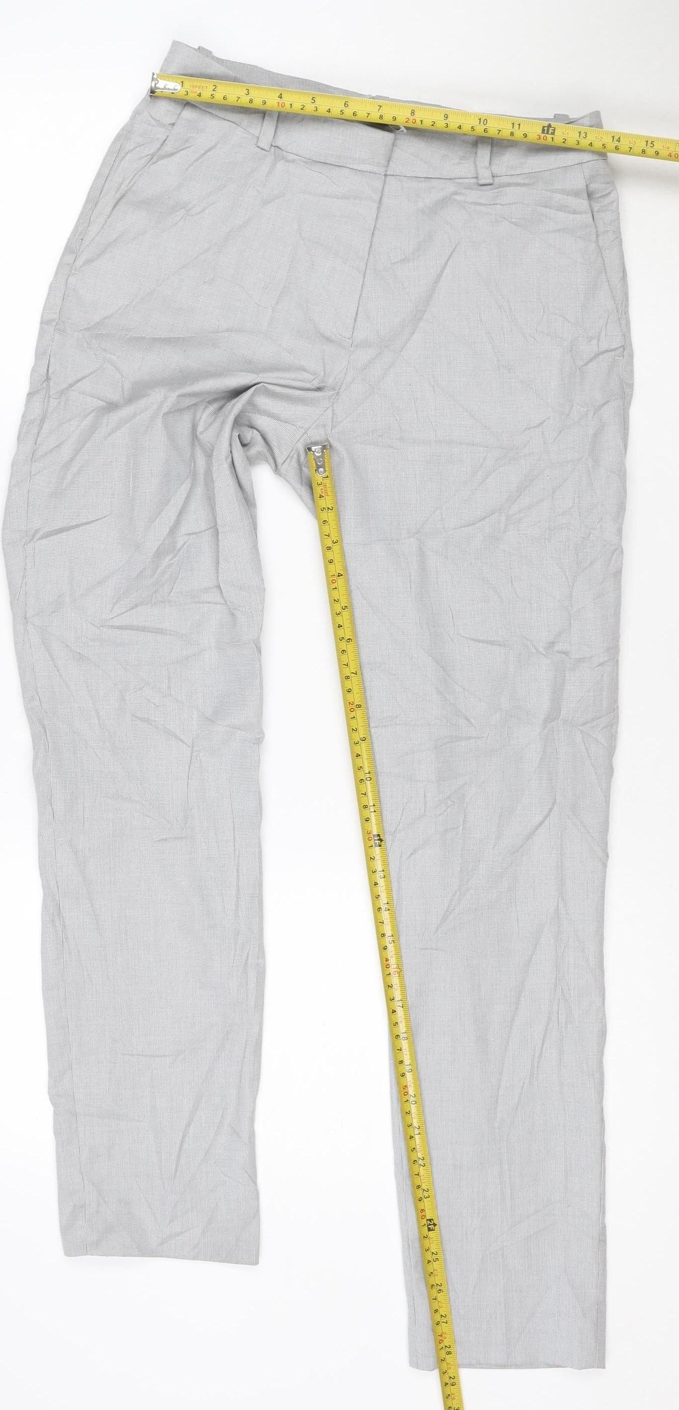 H&M Women’s Grey Check Chino Trousers Size 8 Regular Fit