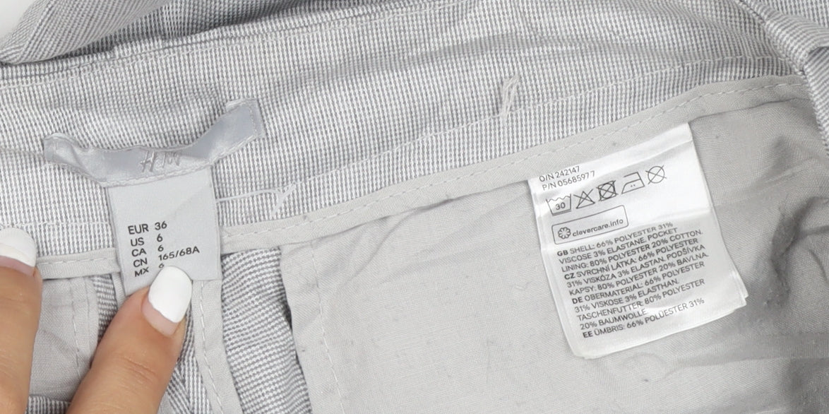 H&M Women’s Grey Check Chino Trousers Size 8 Regular Fit