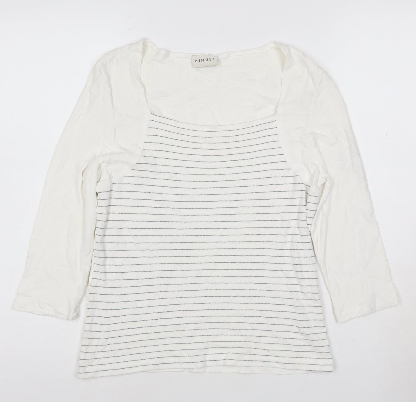 Minuet Women’s White Striped Jersey 3/4 Sleeve T-Shirt Size 12